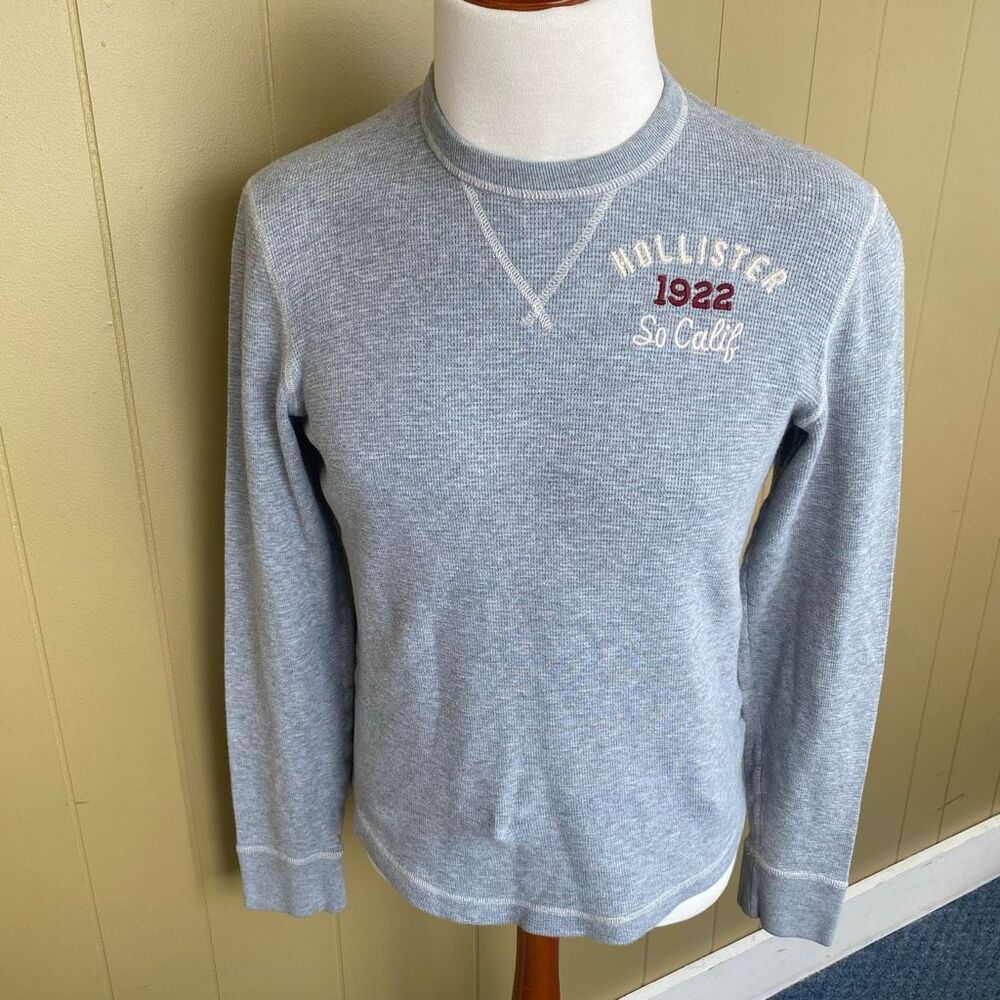 Hollister men L pullover crewneck longsleeve thermal shirt grey